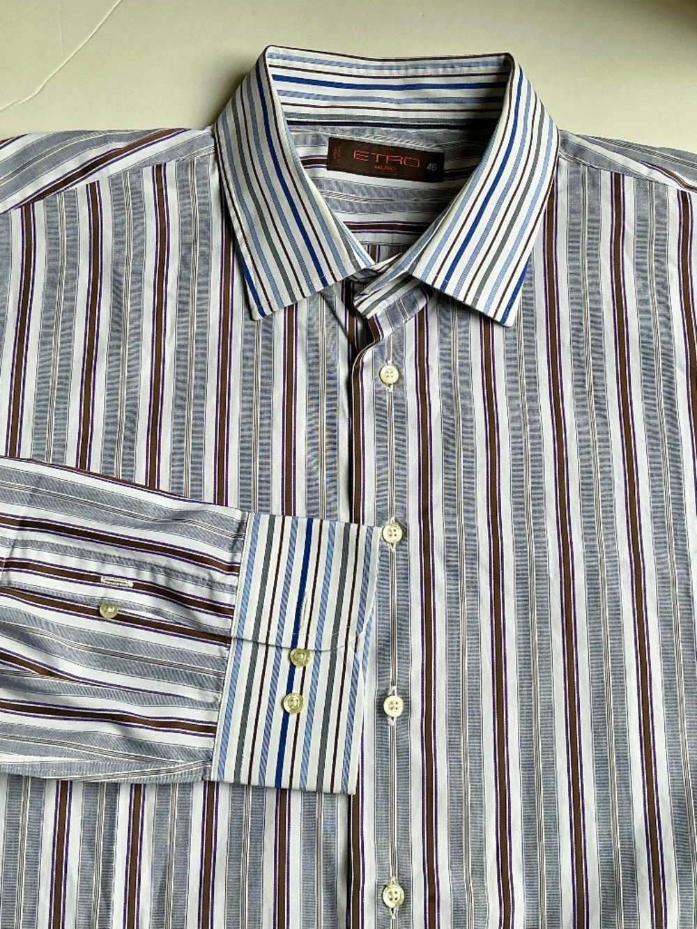 ETRO maroon & grey stripes cotton dress shirt Sz 46 made in Italy 🇮🇹